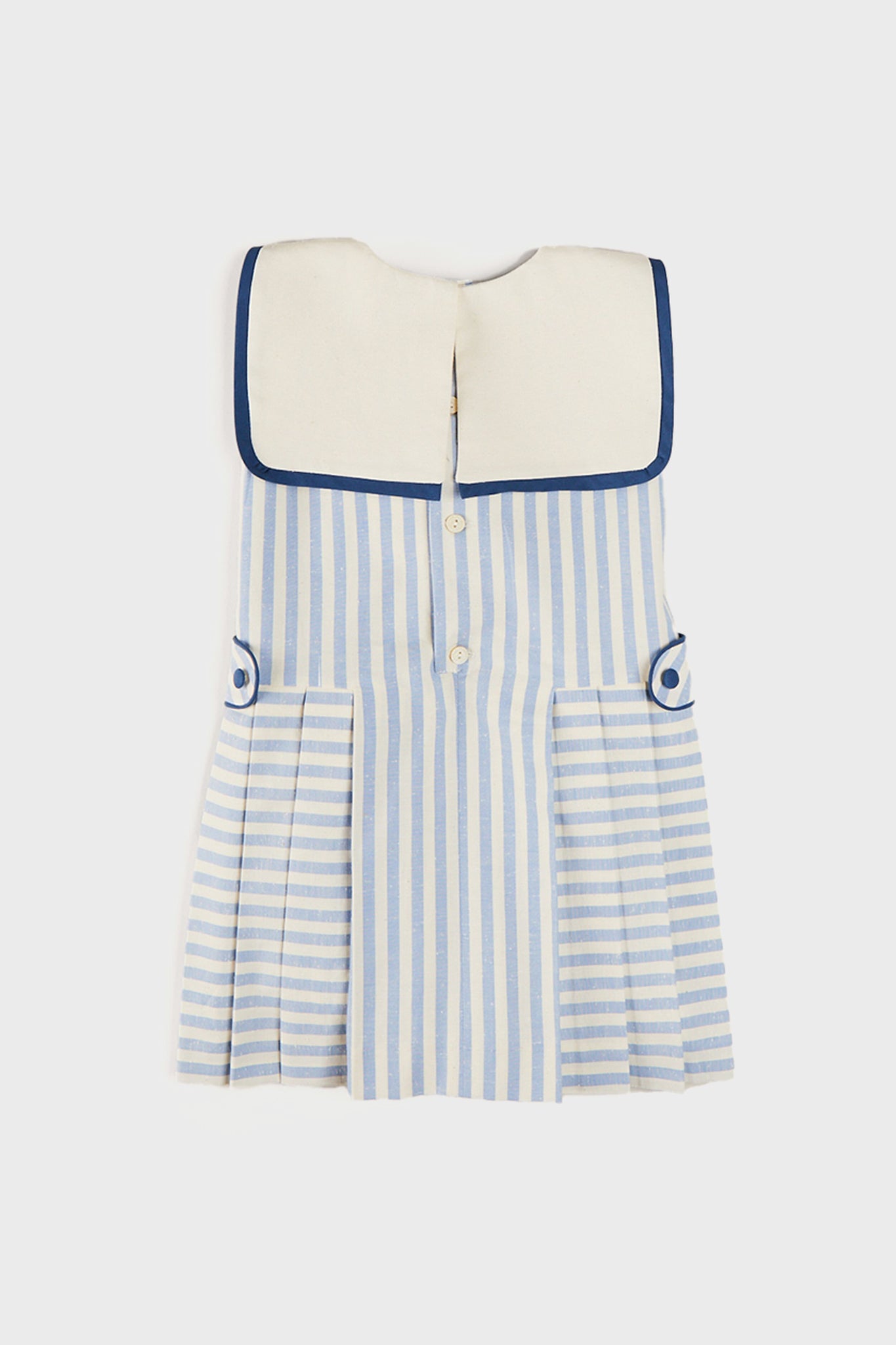 Regency Striped Mariner Collar Pleated Sleeveless Dress in Blue