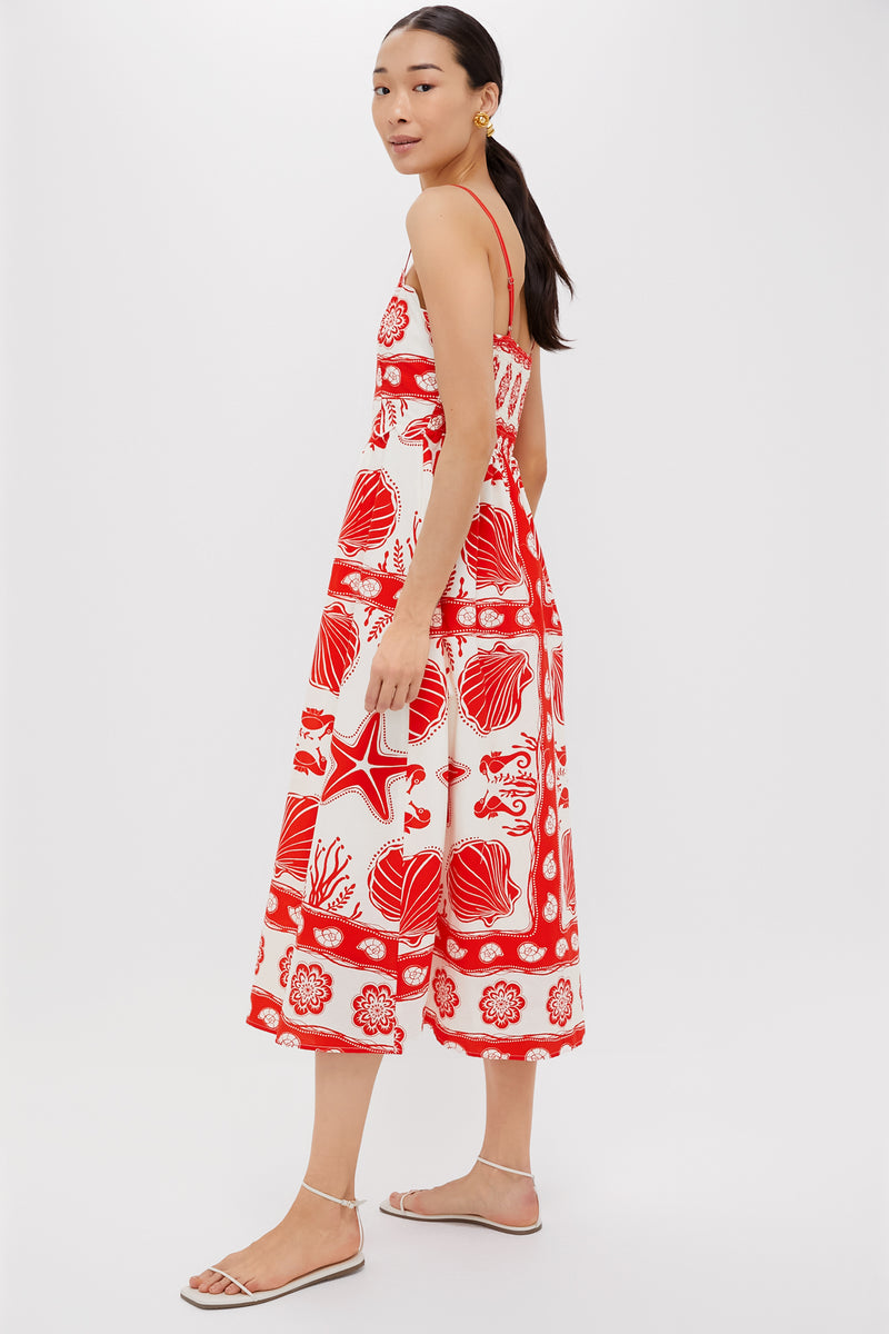Red Multi Shell Midi Dress