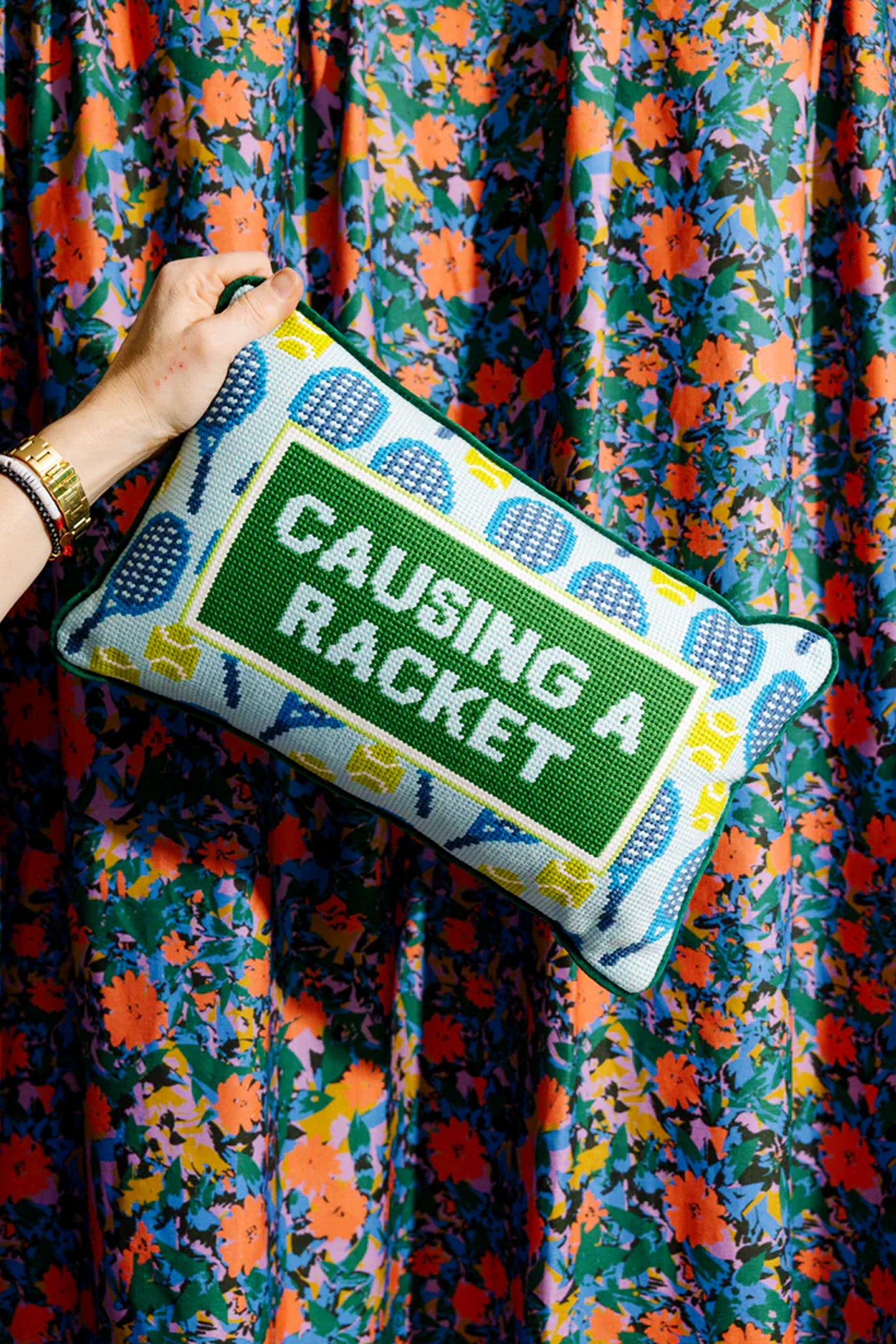 Causing A Racket Needlepoint Pillow | Furbish Studio