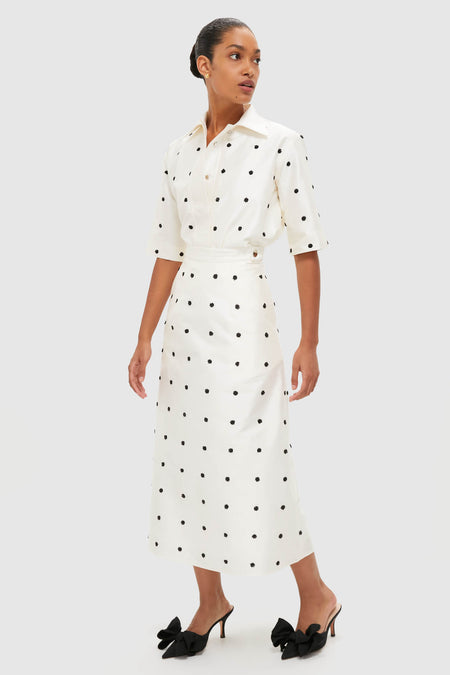 Ivory Polka Dot Daphne Midi Skirt