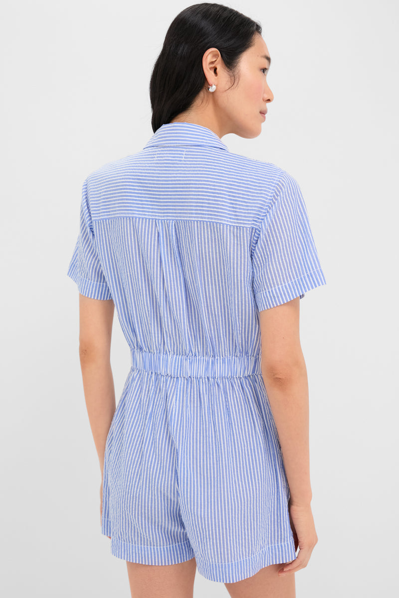 Blue and White Cassi Short Jumpsuit