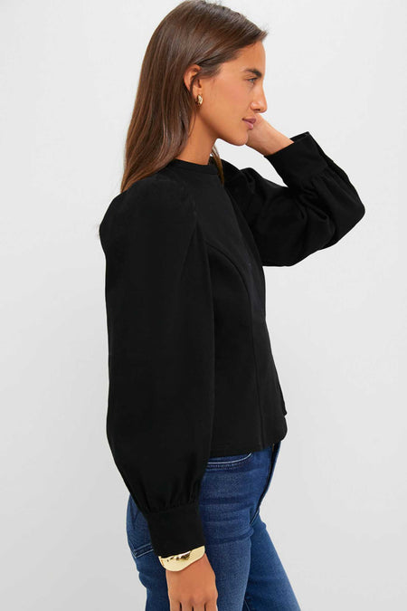 Black Denim Front Zip Anderson Blouse
