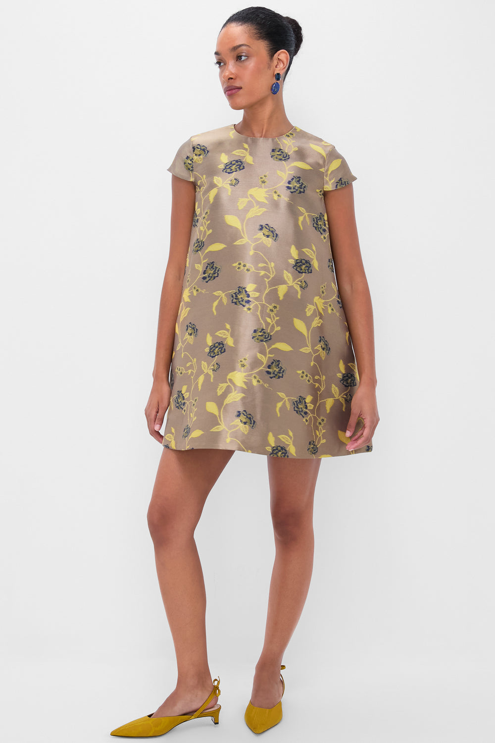 staud brown and yellow dress STAUD Dena Poplin Dress on the vine golden