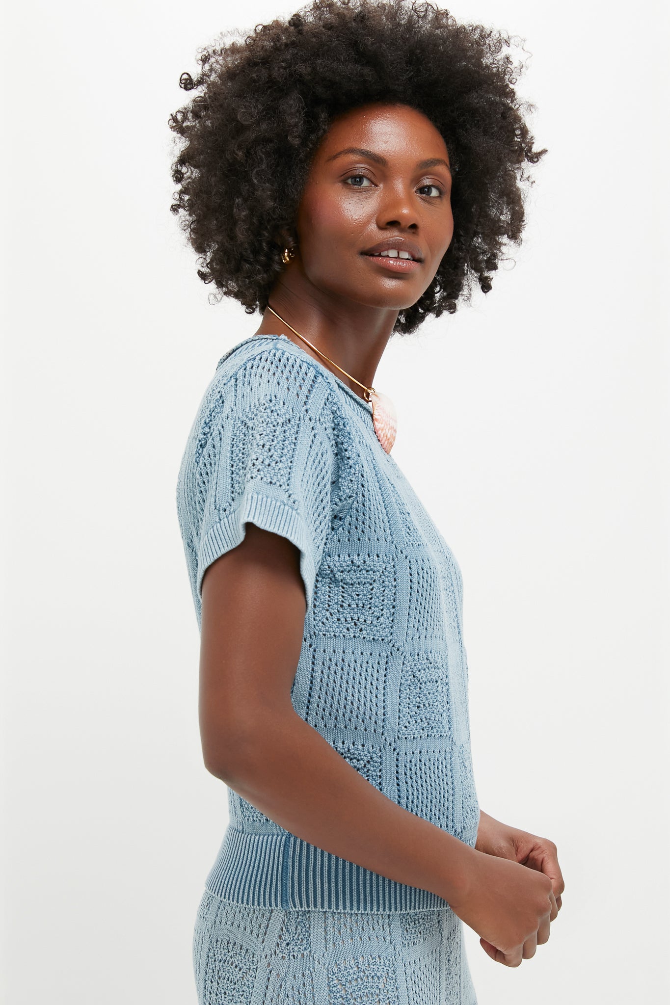 Indigo Pointelle Porter Top