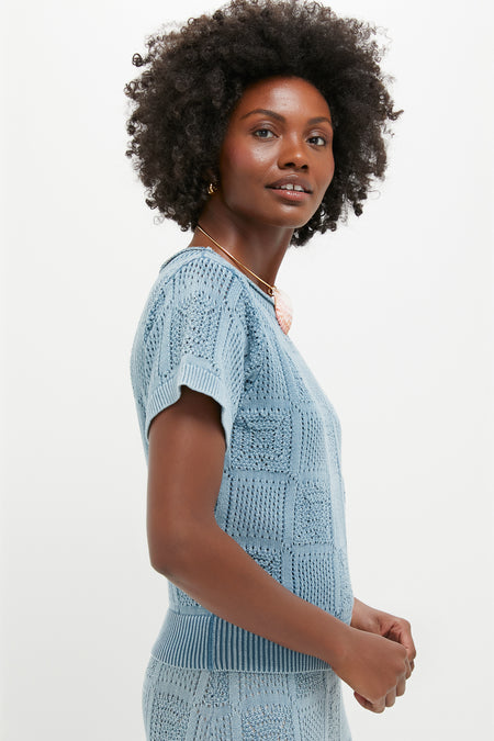 Indigo Pointelle Porter Top