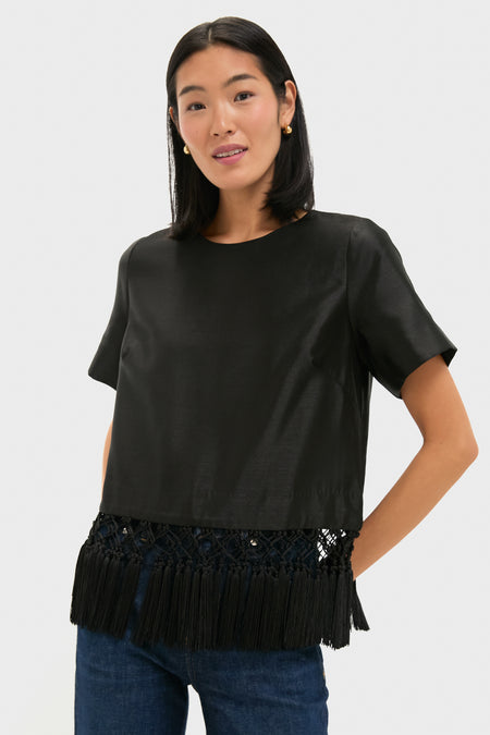 Black Dupioni Chadwick Tassel Top