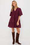 Exclusive Burgundy Anise Short Sleeve Dress