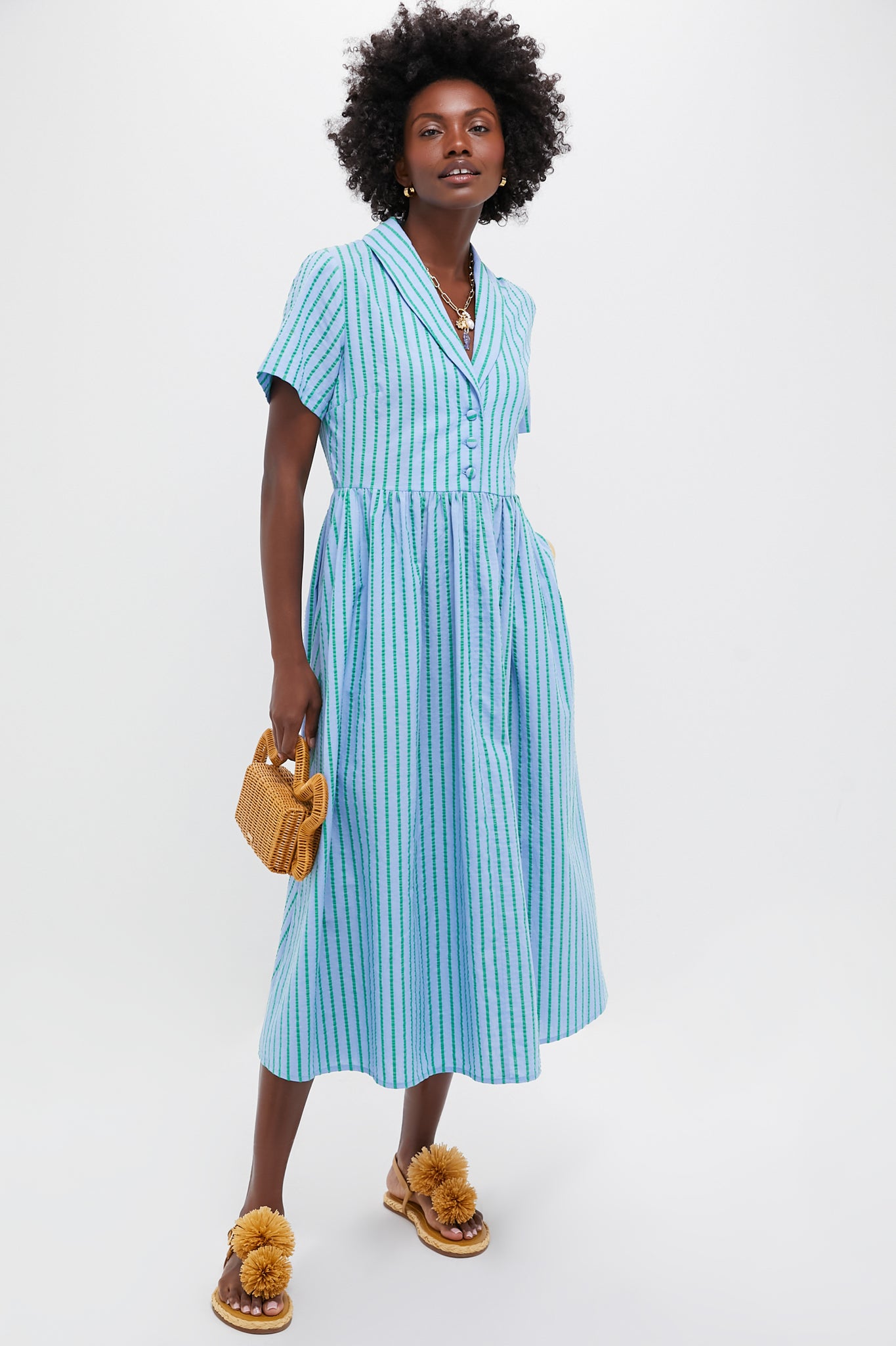 Delphinium Seersucker Shawl Collar Adelaide Dress