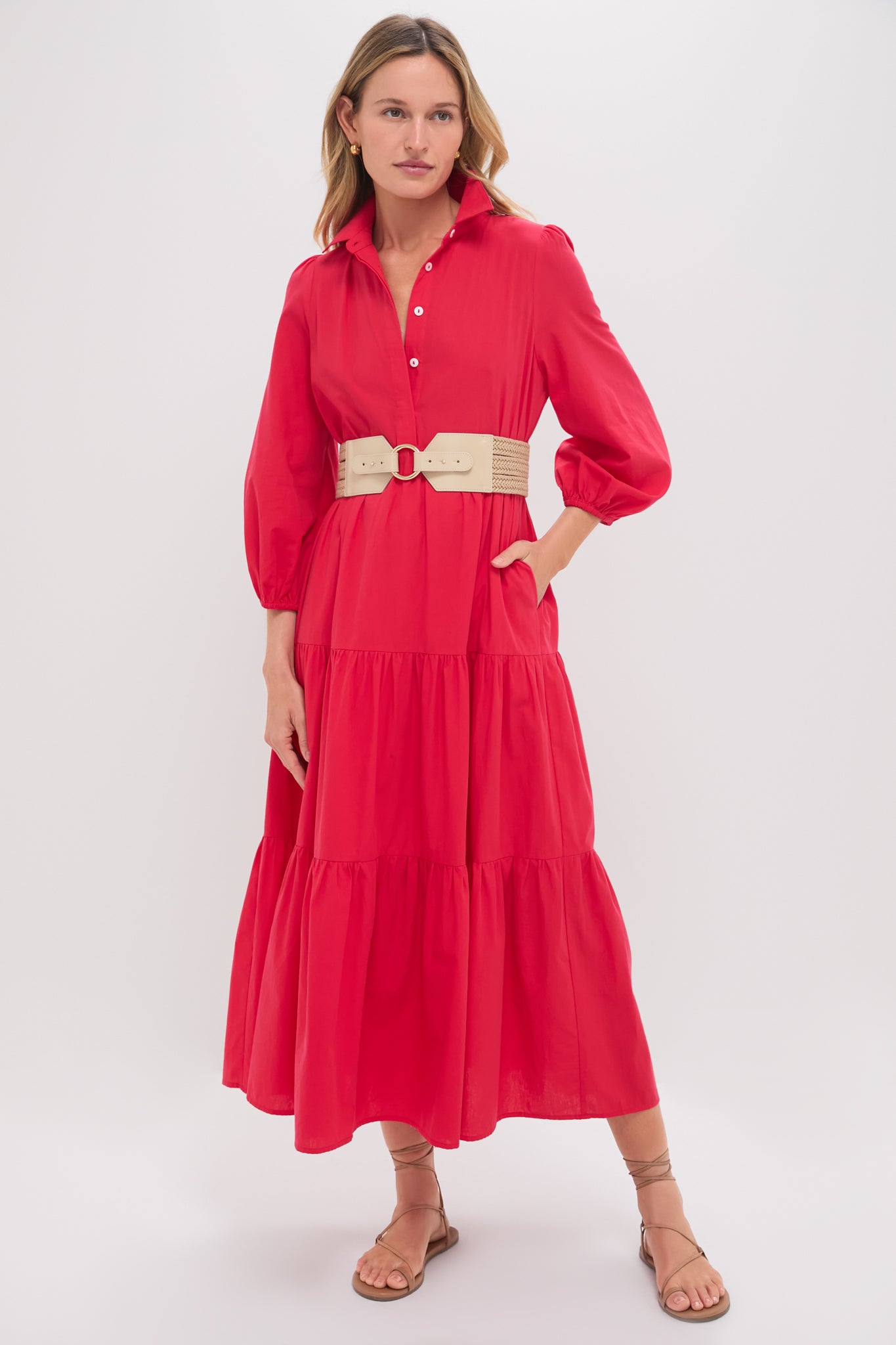 Hibiscus Red Cotton Mabel Maxi Dress