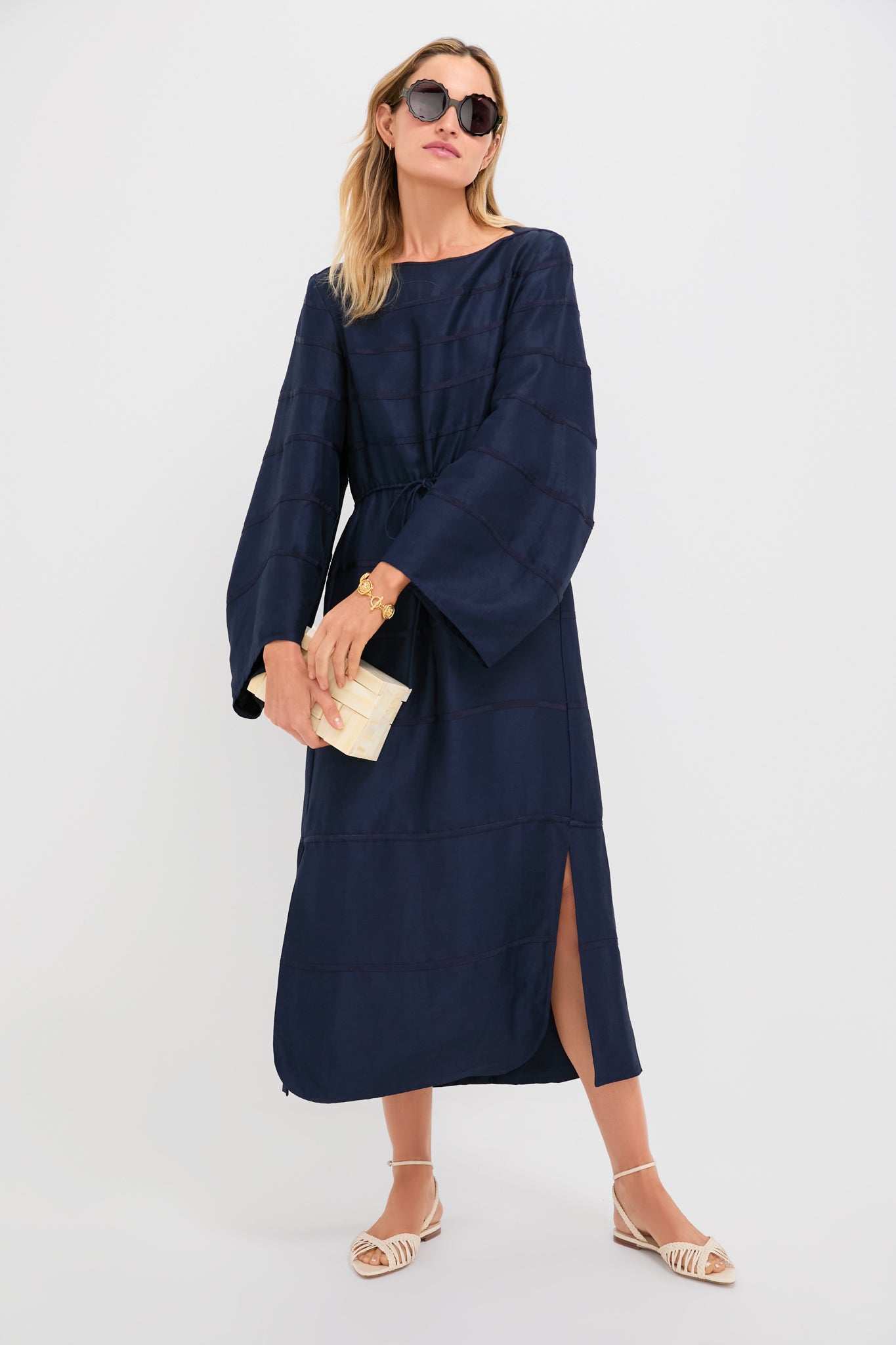 Navy Ribbon Caftan Dress