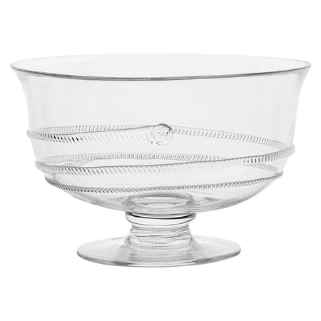 Handcrafted by Juliska’s master artisans, this clear glass pedestal centerpiece bowl features a wide brim and an elegant horizontal swirl pattern around the side.