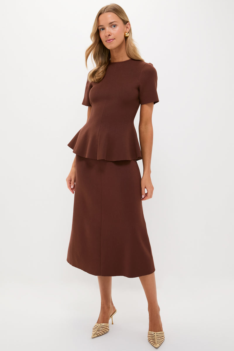 Chocolate Brown Knit Philomena Midi Skirt