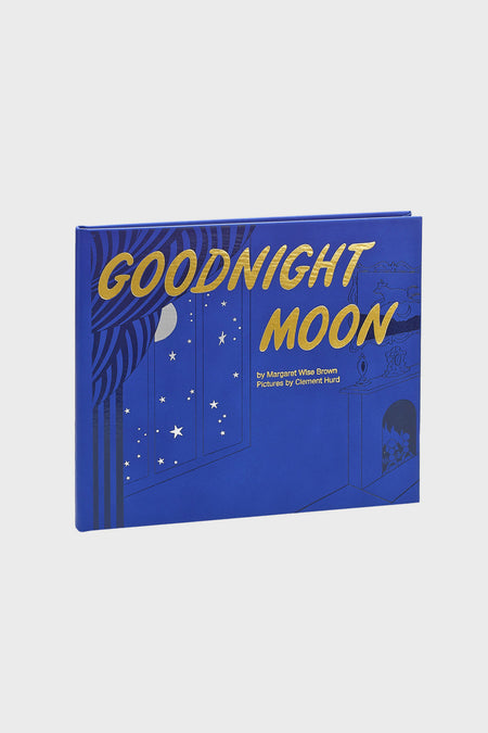 A blue hardcover edition of Goodnight Moon by Margaret Wise Brown, illustrated by Clement Hurd, from Graphic Image, featuring a moonlit window scene—this timeless classic is a beloved children's bedtime story.