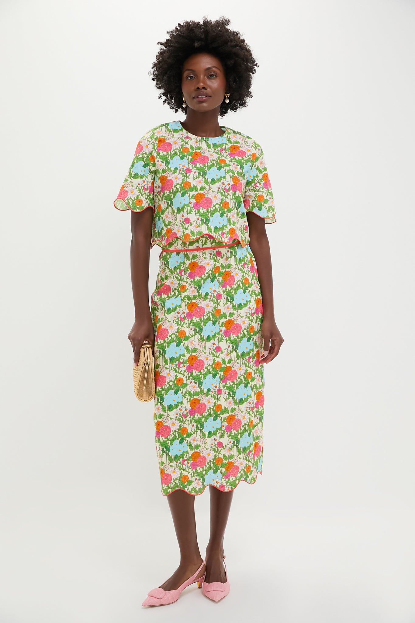Multi Green Begonia Floral Ida Midi Skirt