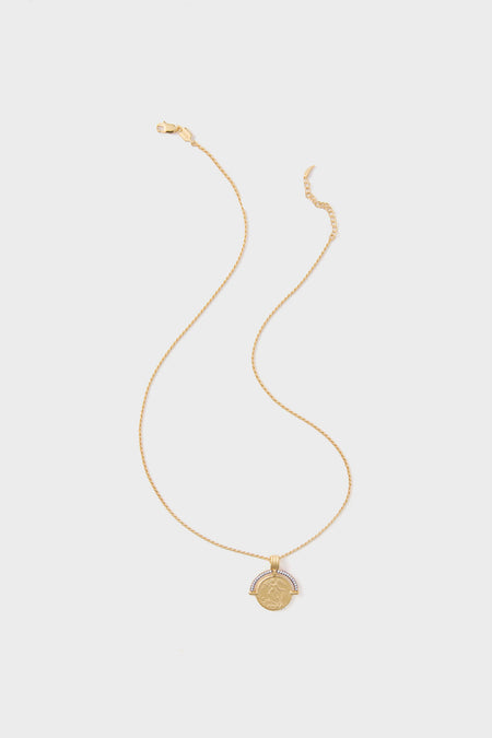 Gold Lucy Williams Engravable Fortuna Arc Coin Pendant Necklace