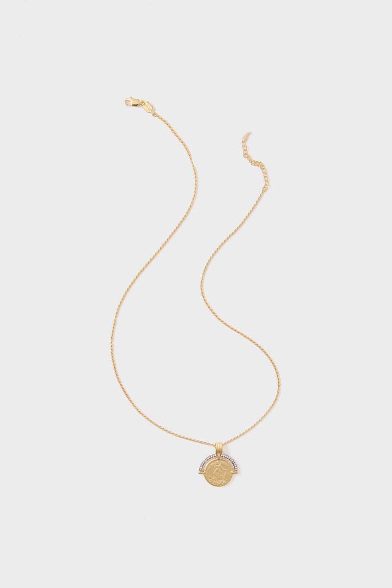 Gold Lucy Williams Engravable Fortuna Arc Coin Pendant Necklace