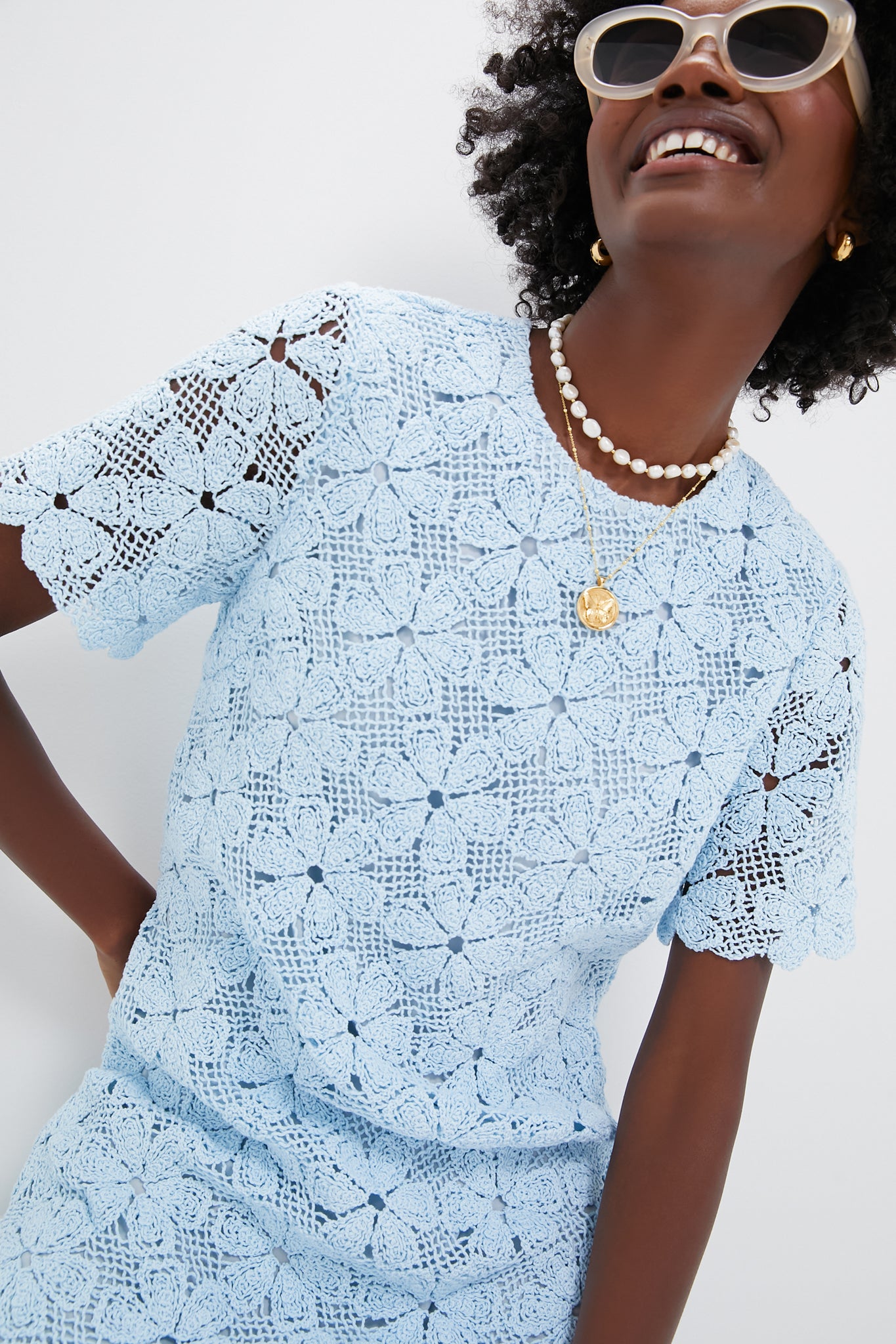 Light Blue Crochet Belclaire Dress