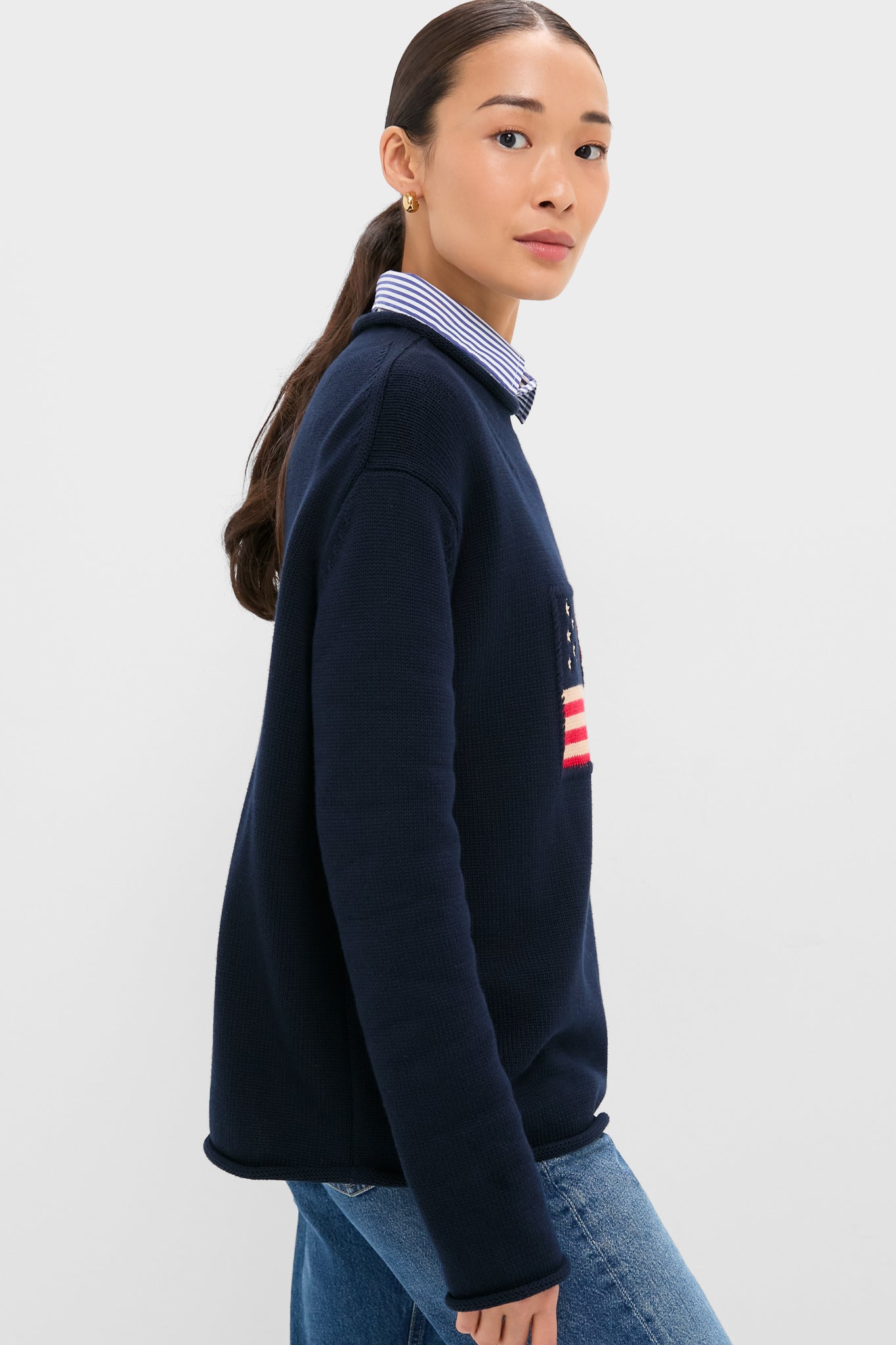 Navy Cotton Rollneck Americana Sweater