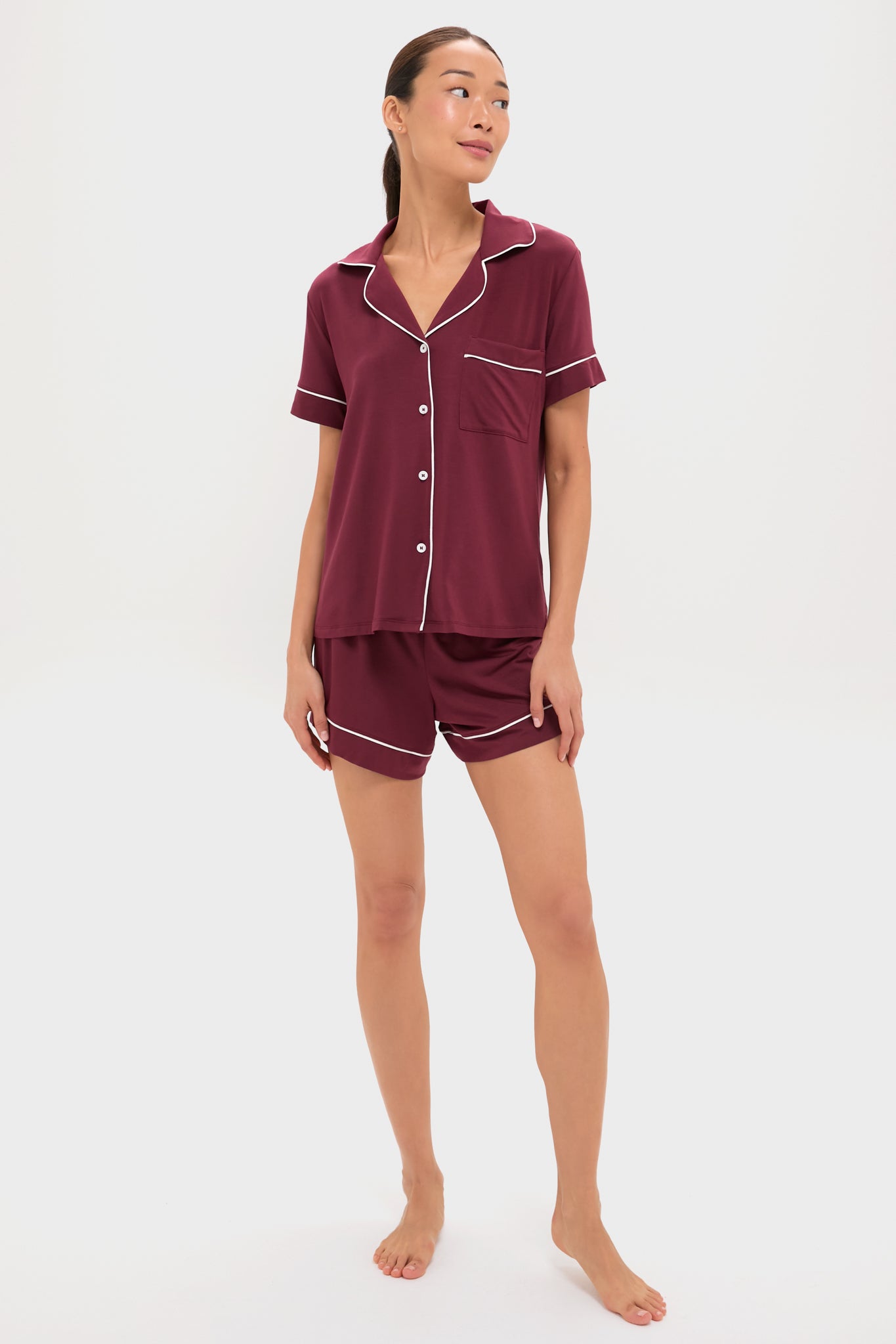 Bordeaux and Ivory Gisele Relaxed Short PJ Set