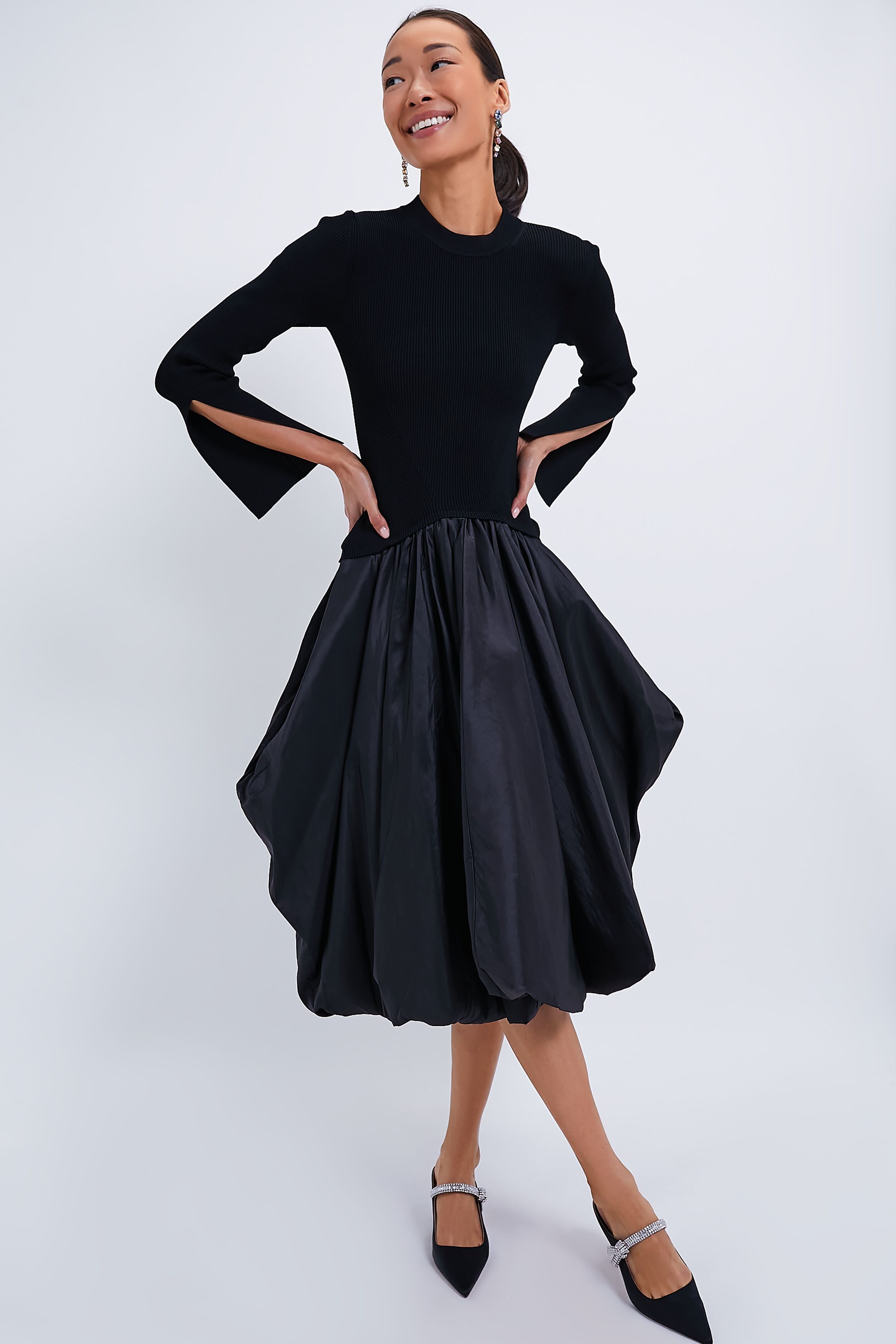 Black Kenlie Long Sleeve Mock Neck Midi Dress | SIMKHAI Black Kenlie Long Sleeve Mock Neck Midi Dress | SIMKHAI