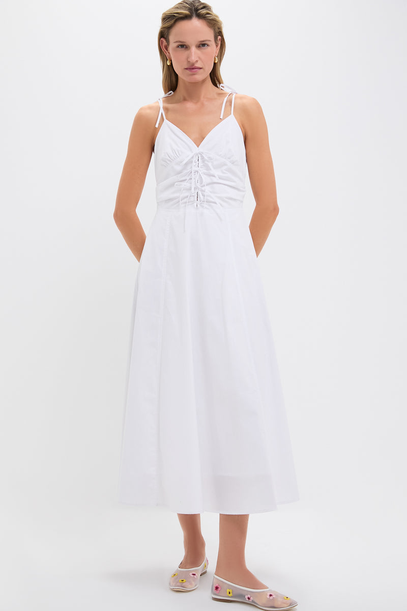 White Tie Front Midi Dress