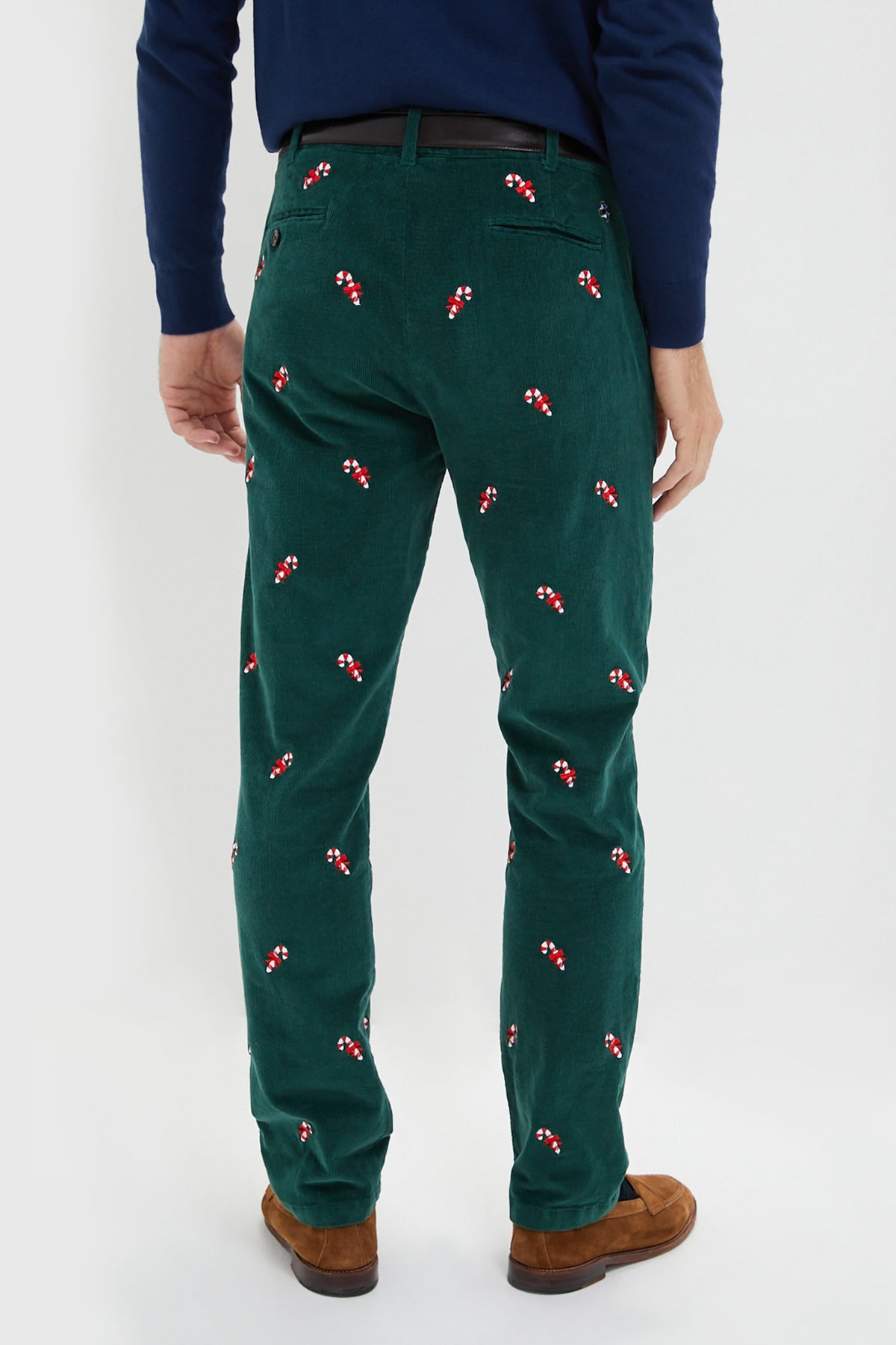 Hunter Green Candy Cane Embroidered Corduroy Pants (32" Inseam)