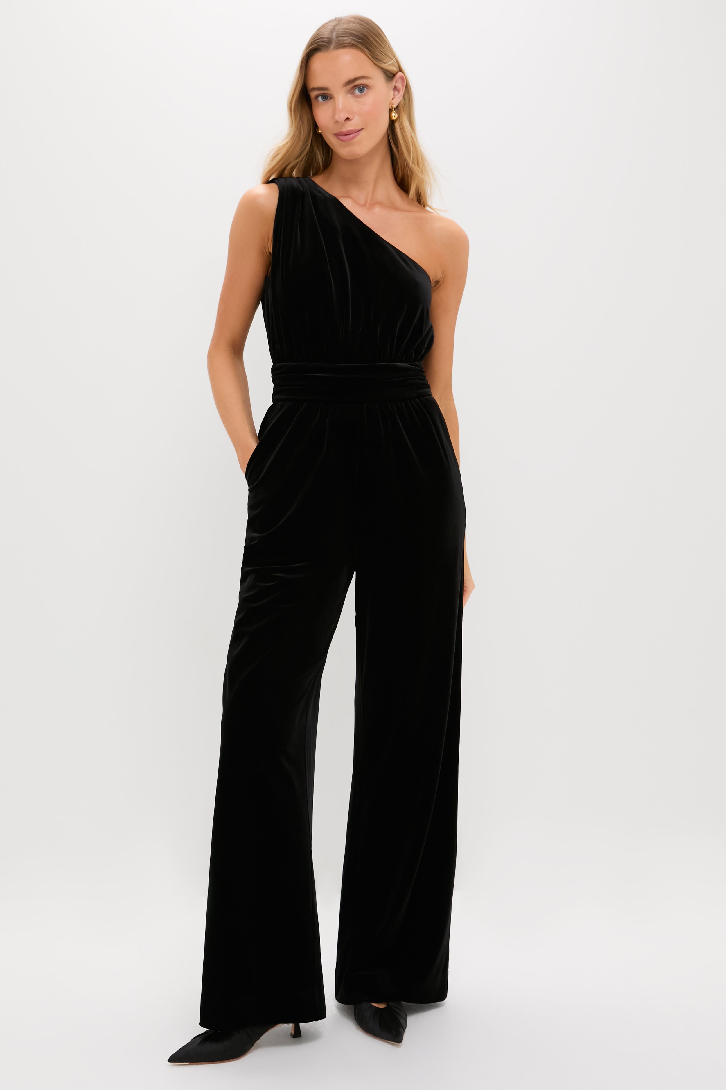 Black Velvet One Shoulder Araminta Jumpsuit