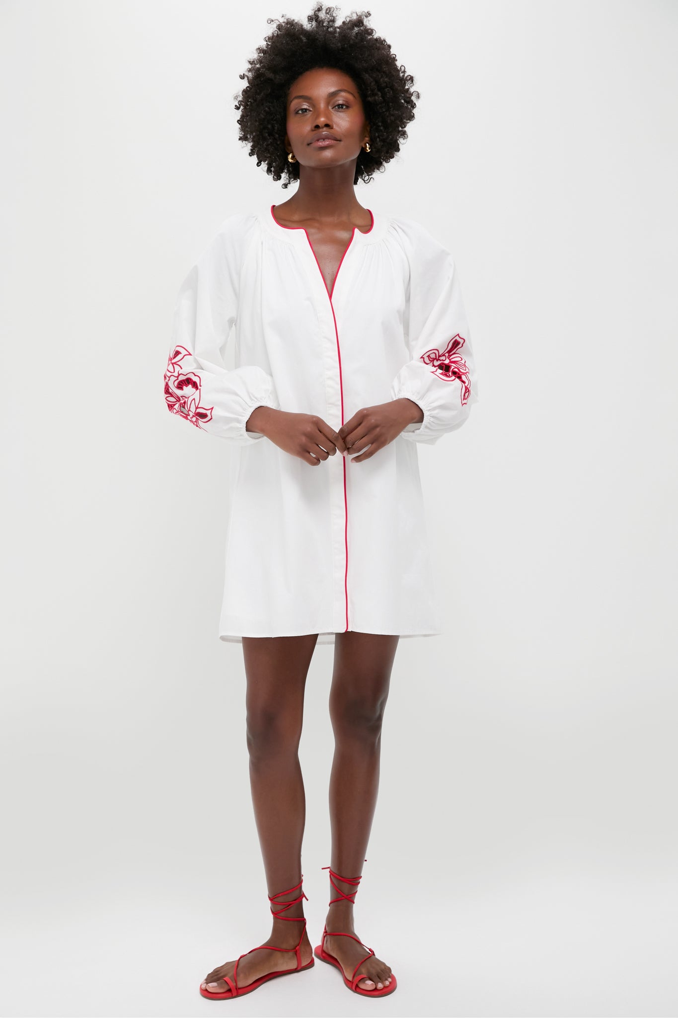 White & Red Embroidery Steph Mini Dress