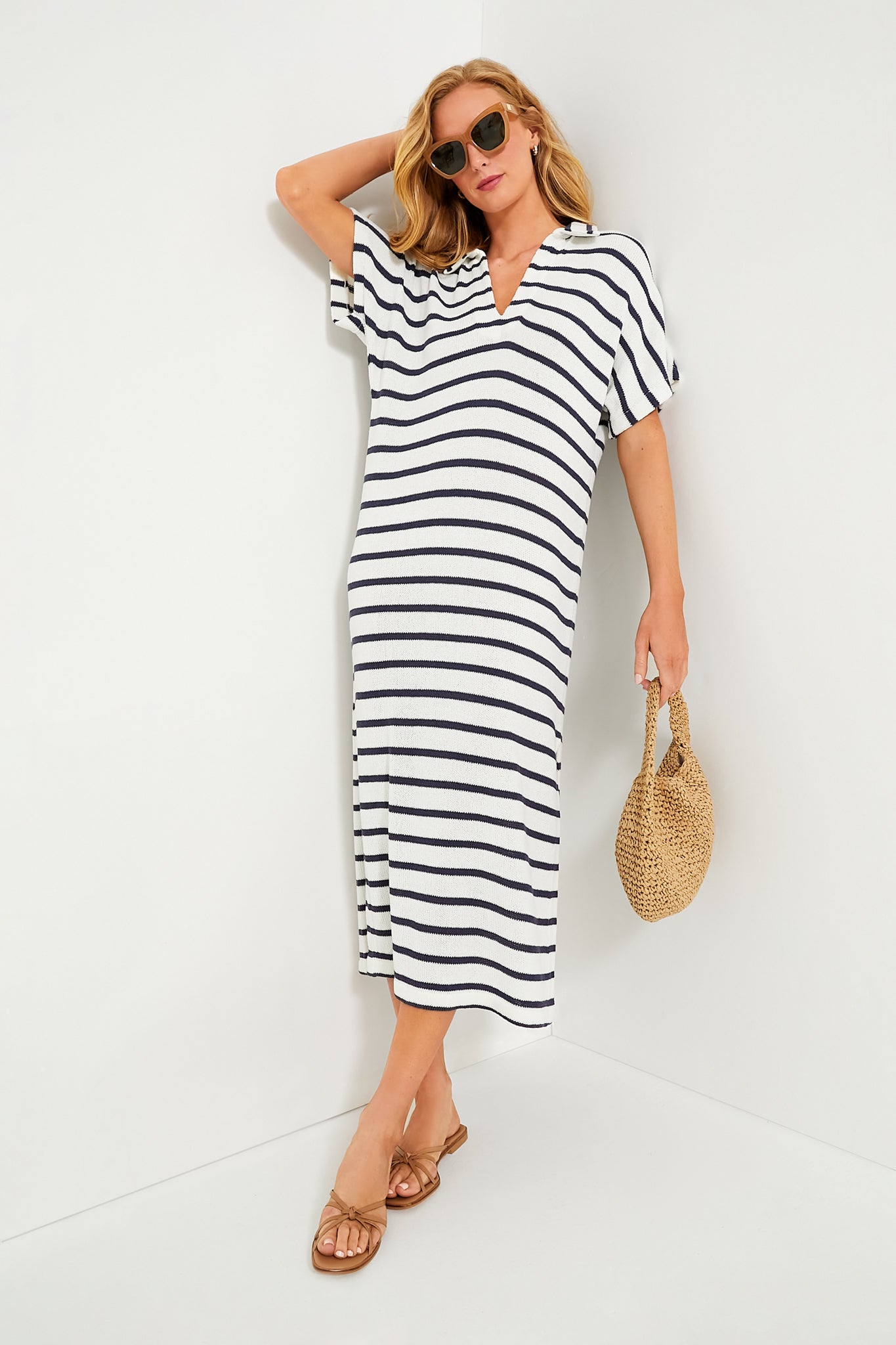 French Stripe Knit Maren Polo Dress