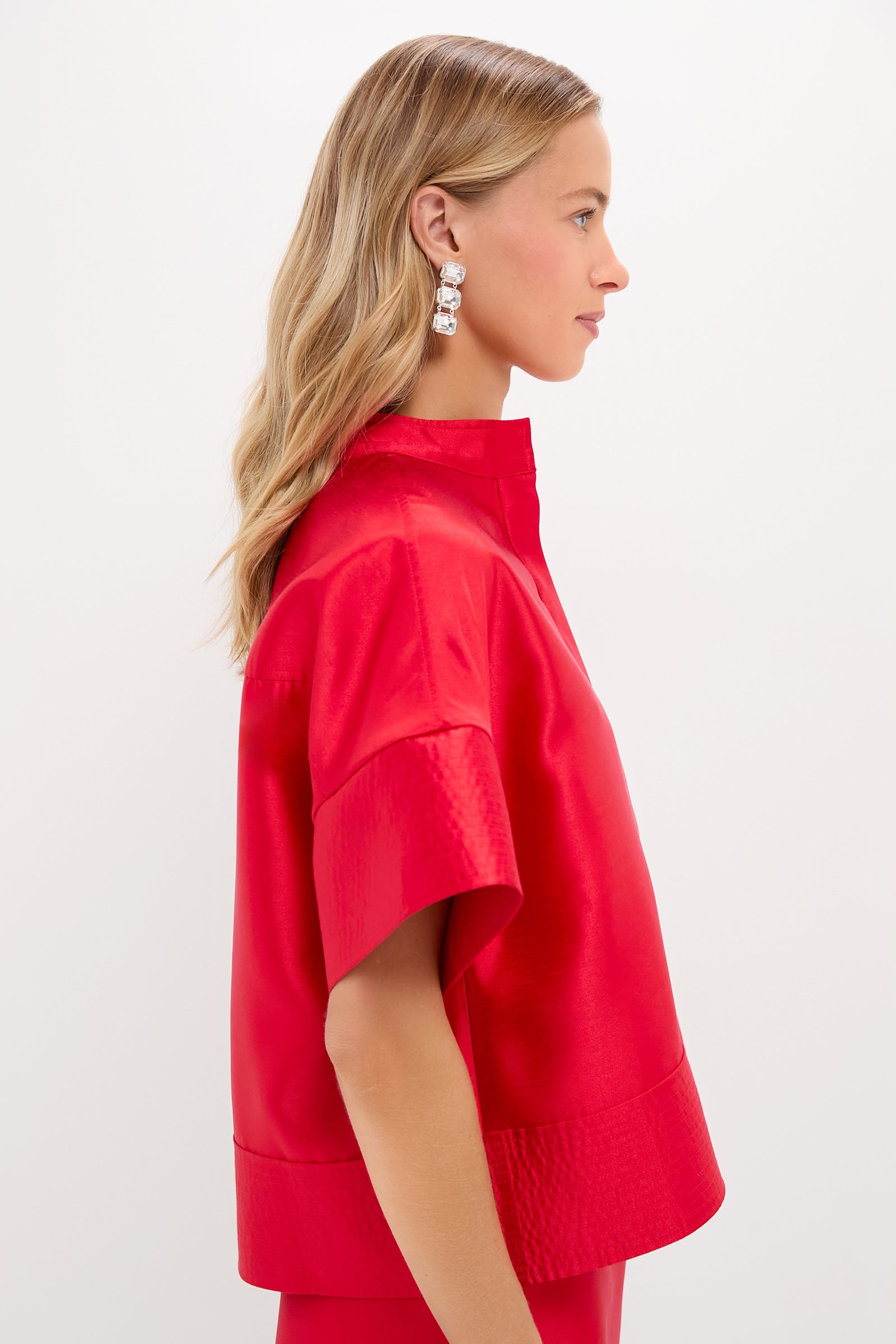 Red Dupioni Trapunto Stitch Sofia Shirt