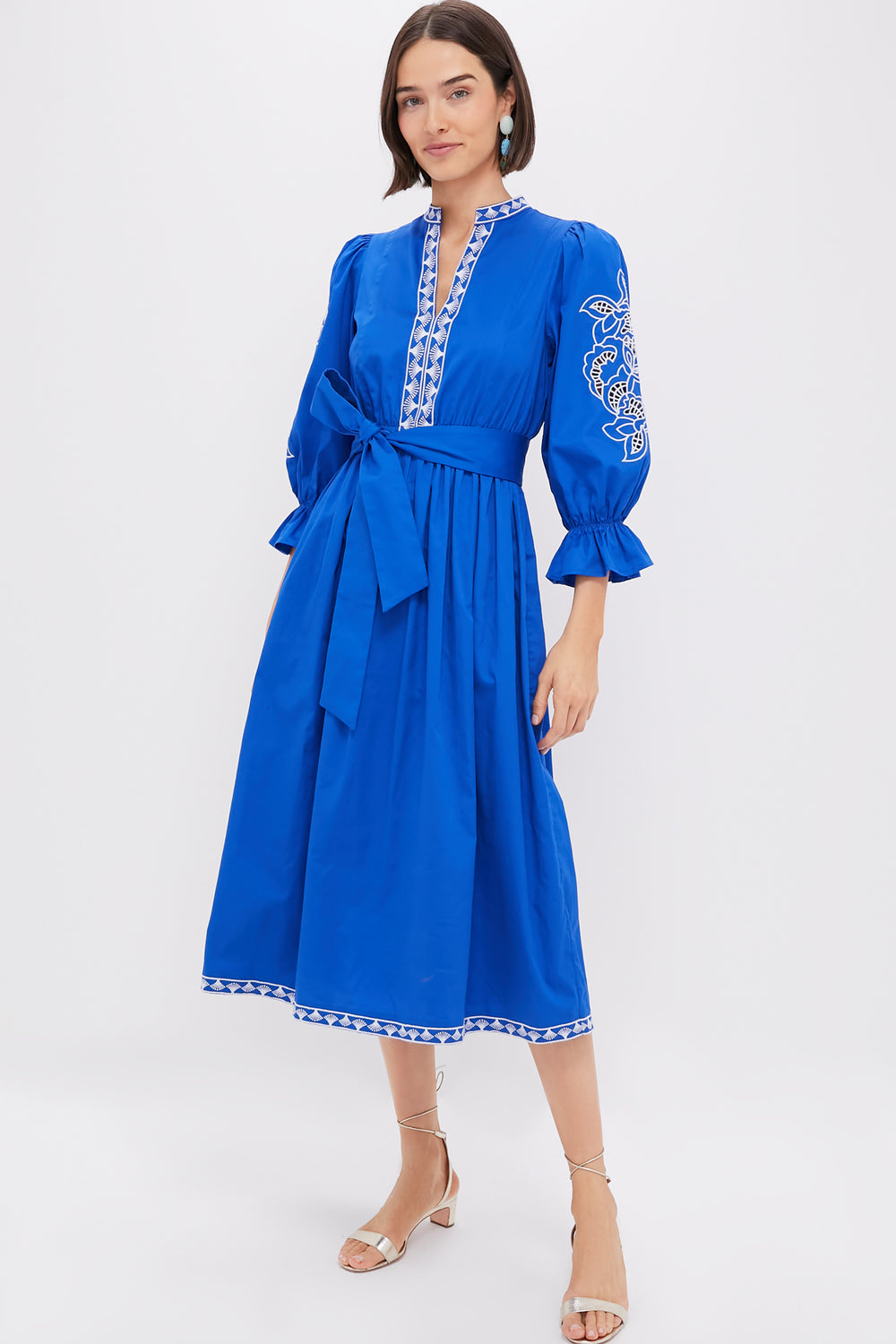 Royal Blue with Baby Blue Embroidery Dowling Midi Dress | Hyacinth House Royal Blue with Baby Blue Embroidery Dowling Midi Dress | Hyacinth House