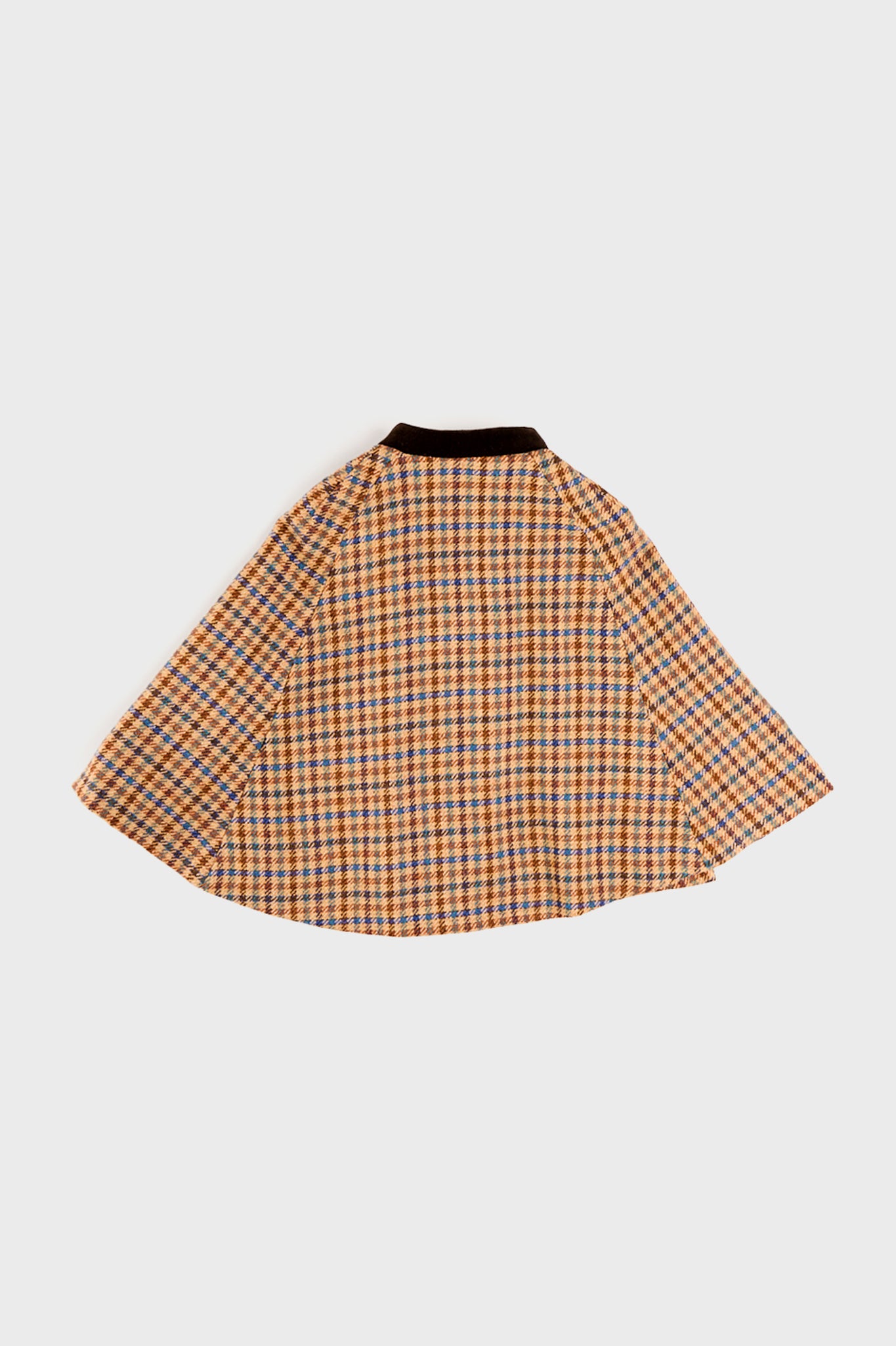 Checked Double Breasted Cape in Brown