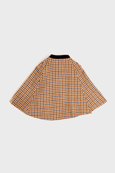 Checked Double Breasted Cape in Brown