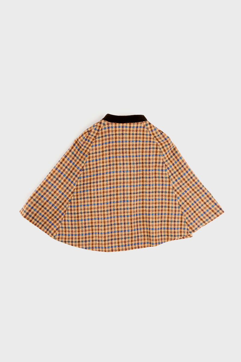 Checked Double Breasted Cape in Brown