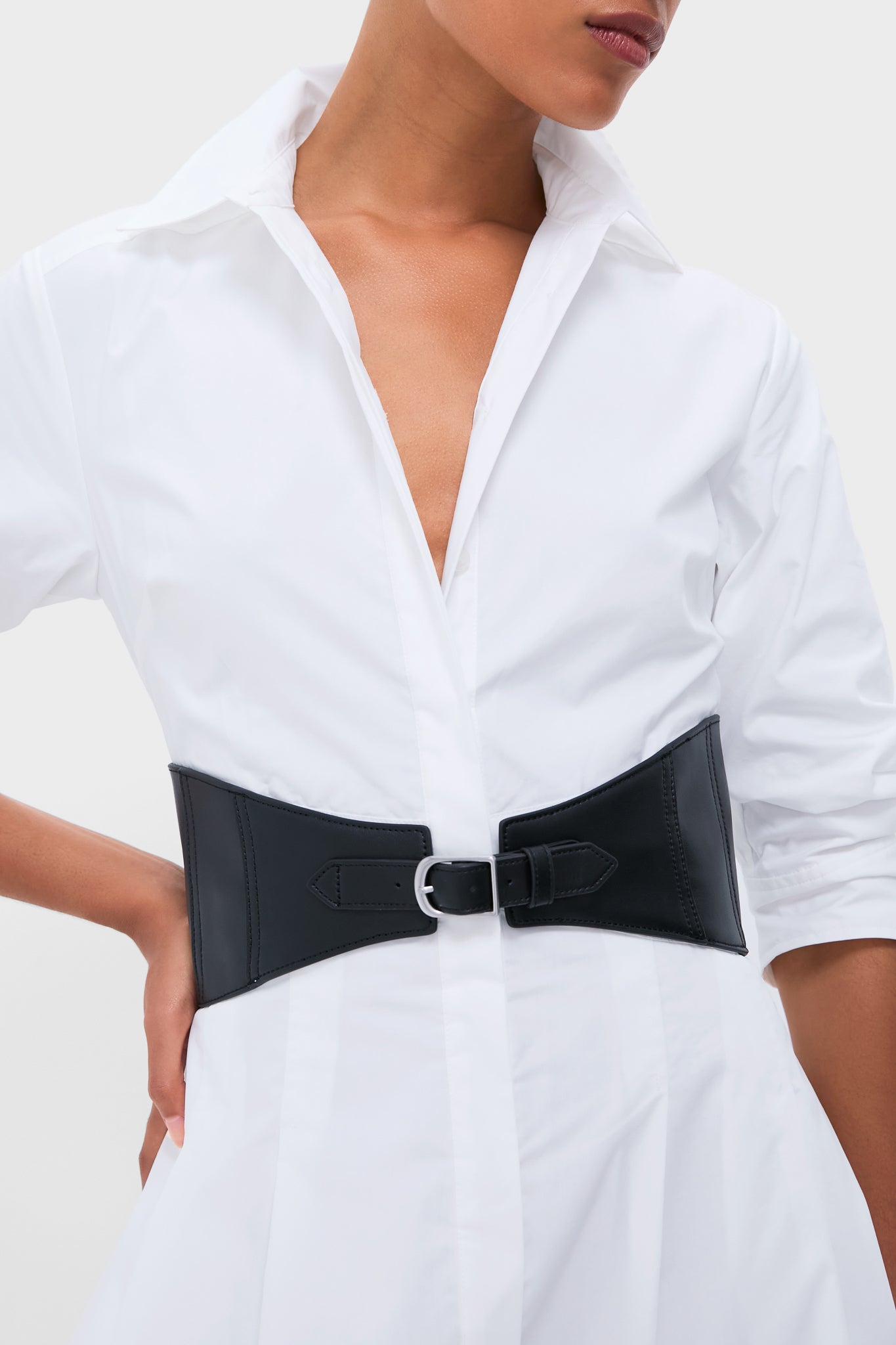 knee length dresses for ladies WHITE PUFF SLEEVE BUTTON-DOWN SHIRT DRESS WITH BELT – WOMEN'S A-LINE S –  Kelly Grace Brands main image 0
