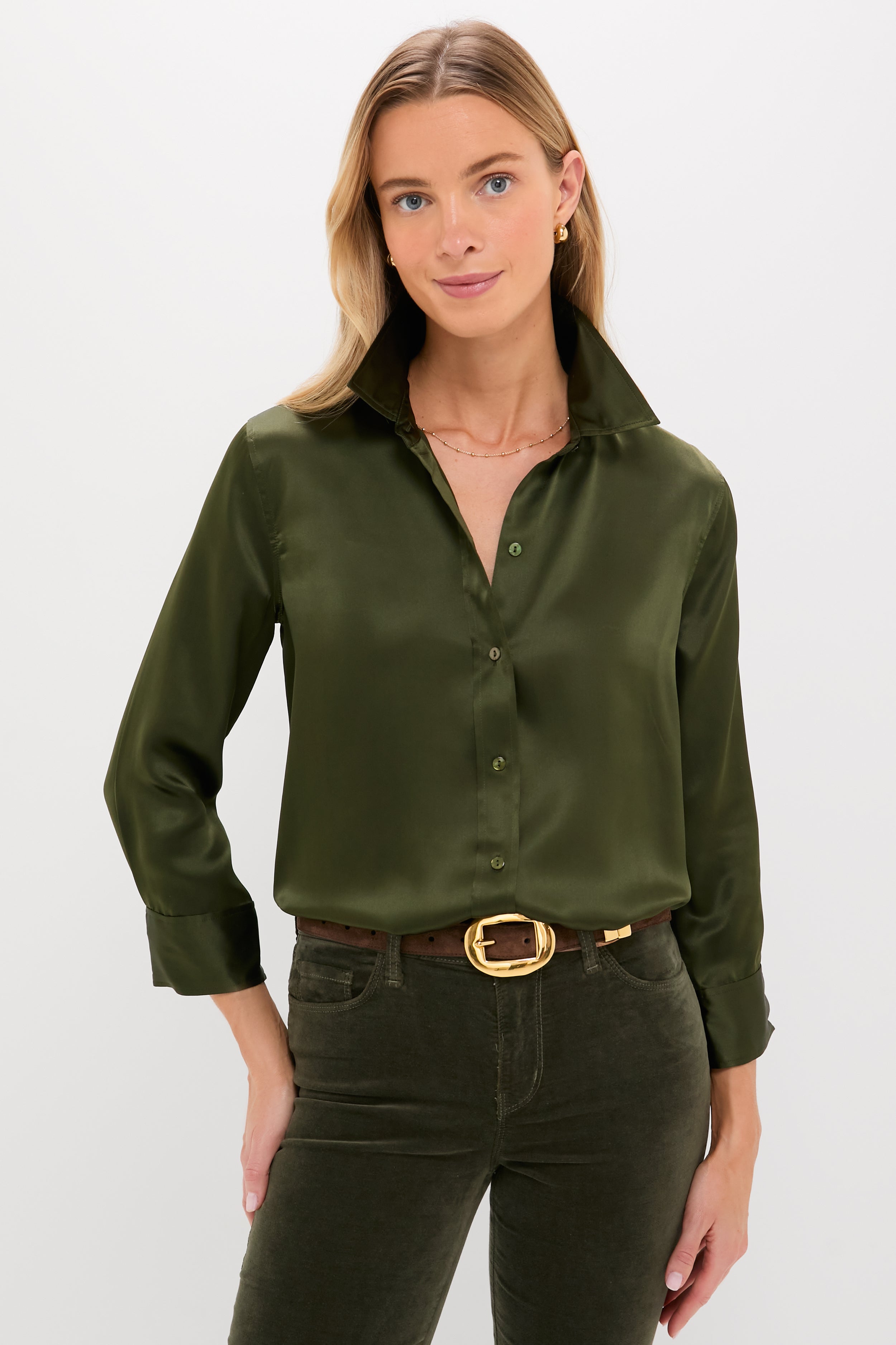 Deep Olive Dani 3/4 Sleeve Blouse | L'AGENCE