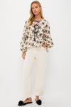Cream Joan Print Tie Front Top
