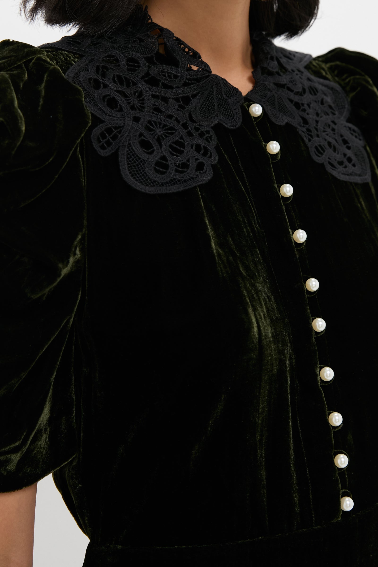 Olive Velvet Norabelle Short Sleeve Mini Dress