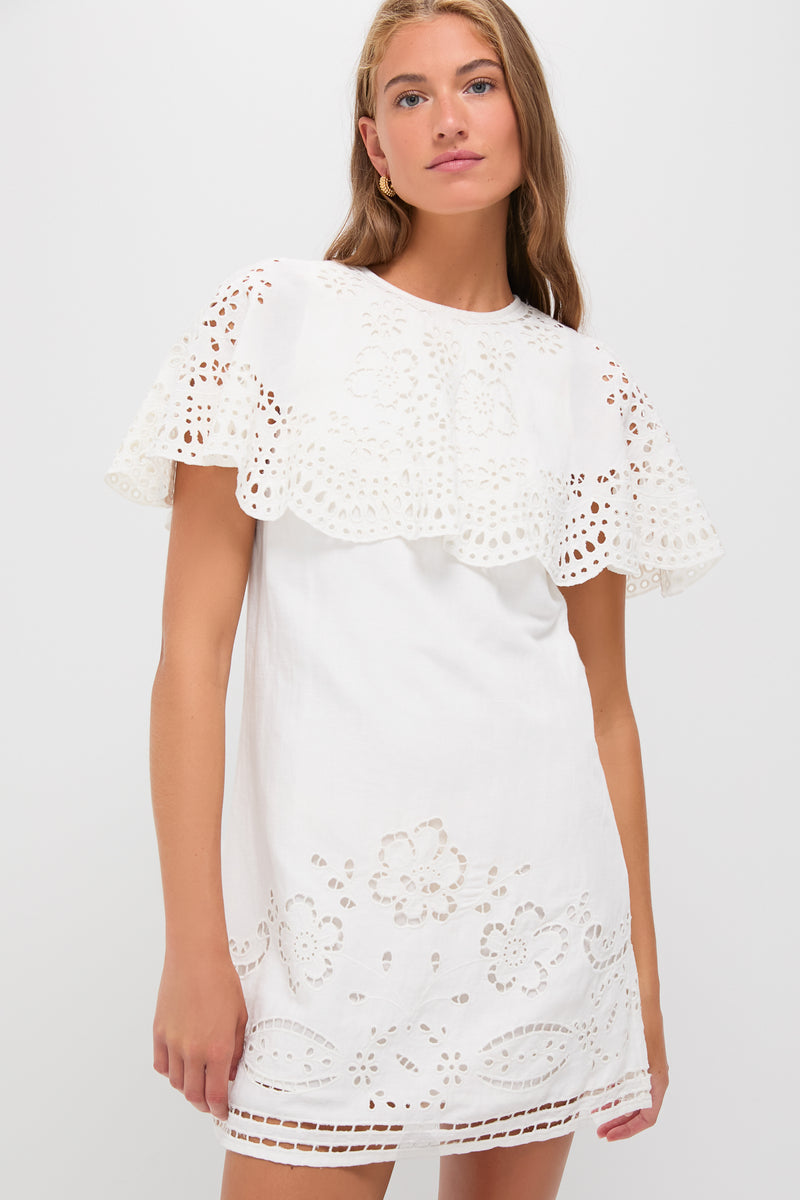 White Lula Embroidery Short Sleeve Mini Dress