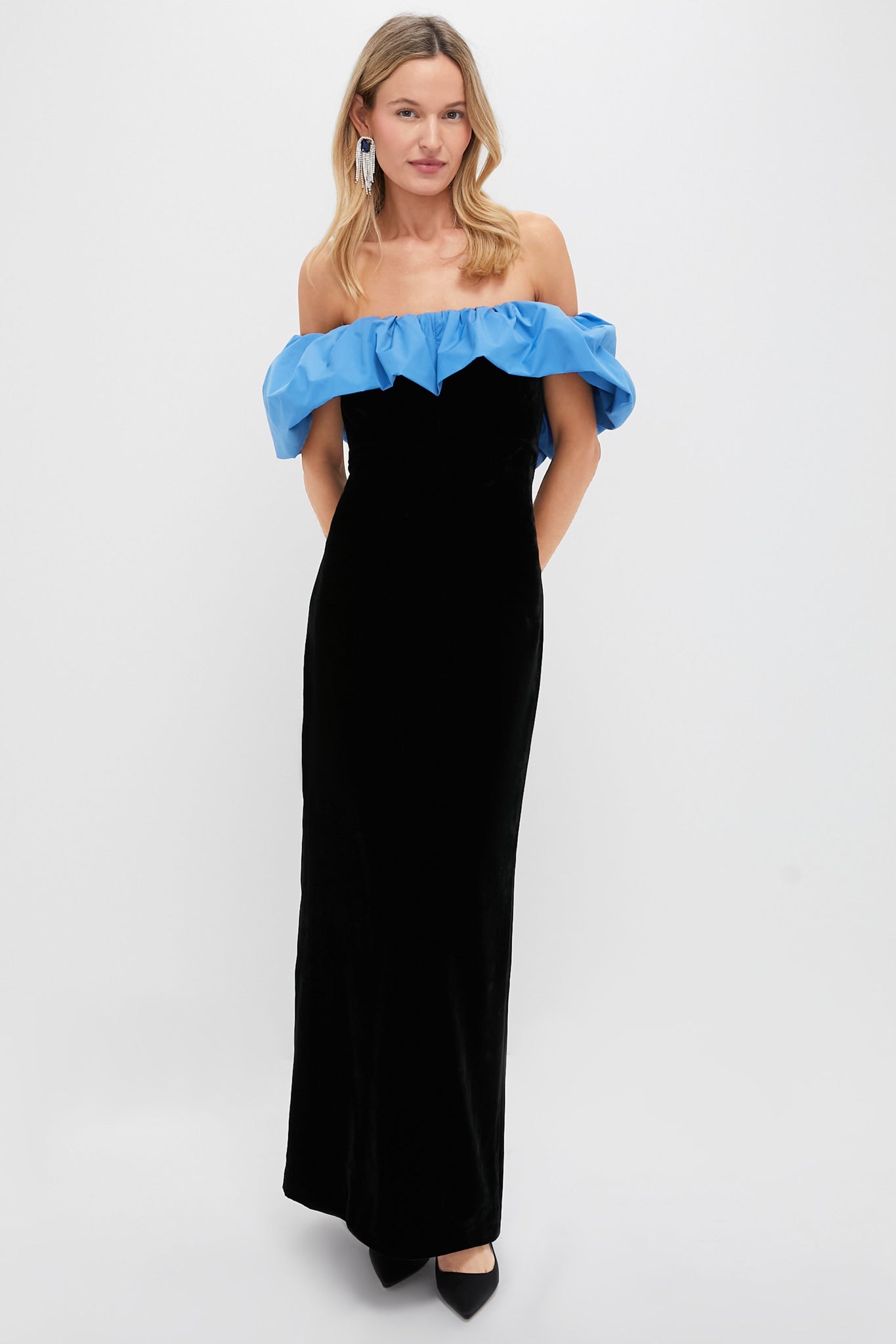 Zanzibar Blue and Black Velvet Artemis Dress | Tuckernuck