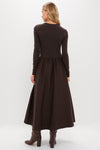 Squire Brown Rib Knit Crew Neck Long Sleeve A-Line Dress