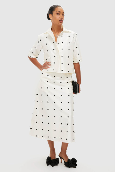 Ivory Polka Dot Daphne Midi Skirt