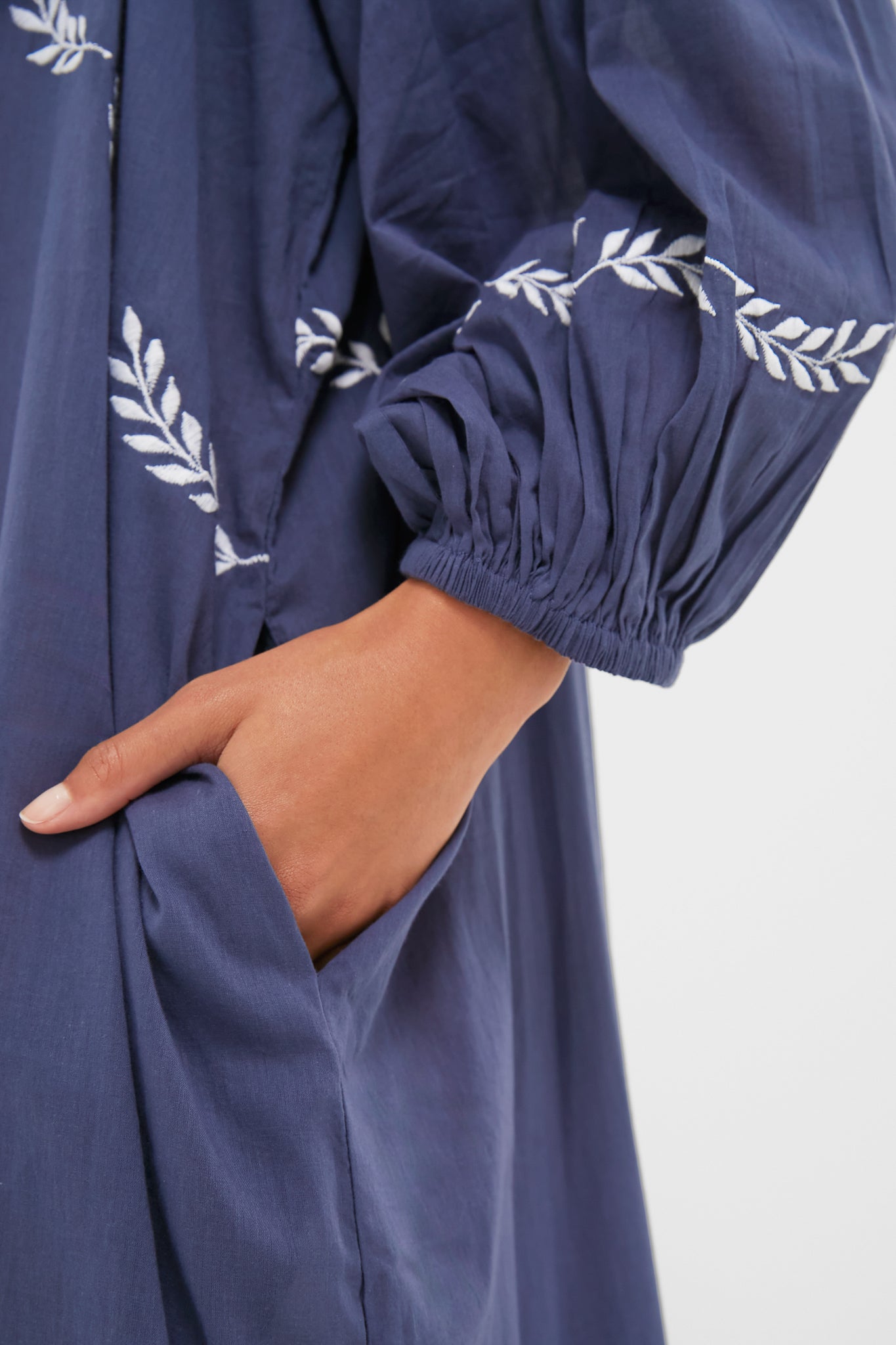 White Dove Embroidery Blue Indigo Organic Folk Maxi Dress | Love Tomas by  Emerson Fry