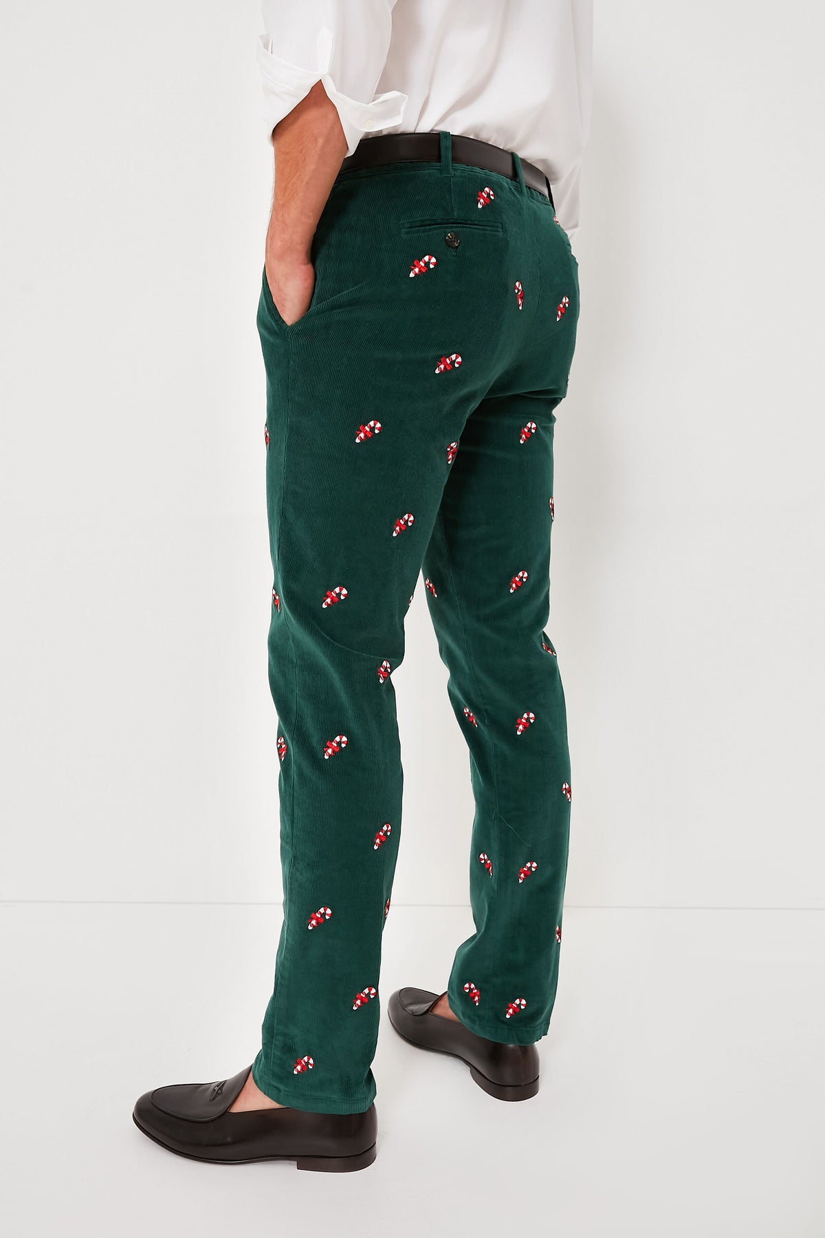 Hunter Green Candy Cane Embroidered Corduroy Pants (34" Inseam)