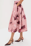 Abstract Rose Slipper Pink Pleated Midi Skirt
