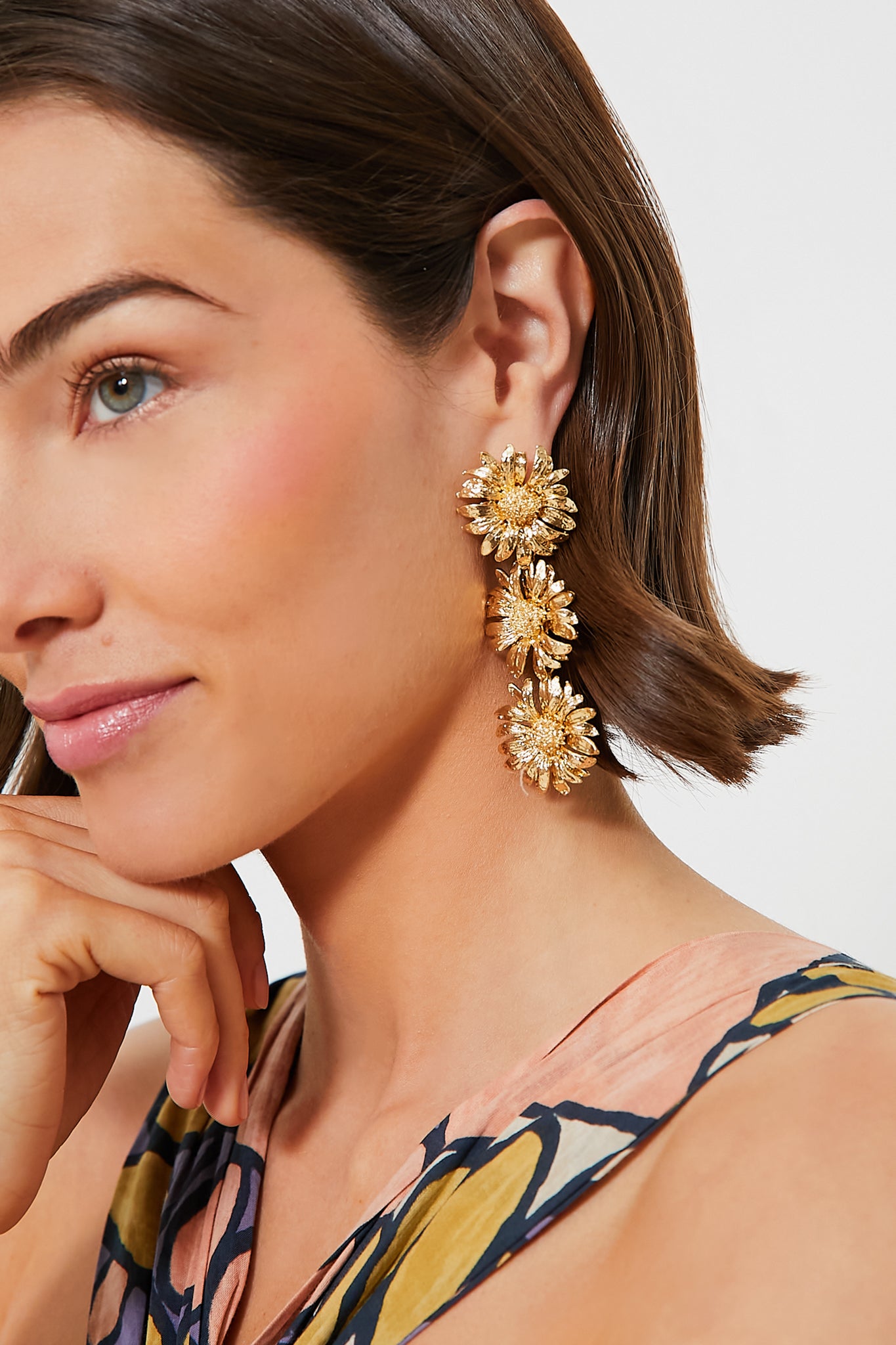 Gold Sunflower Drop Earrings