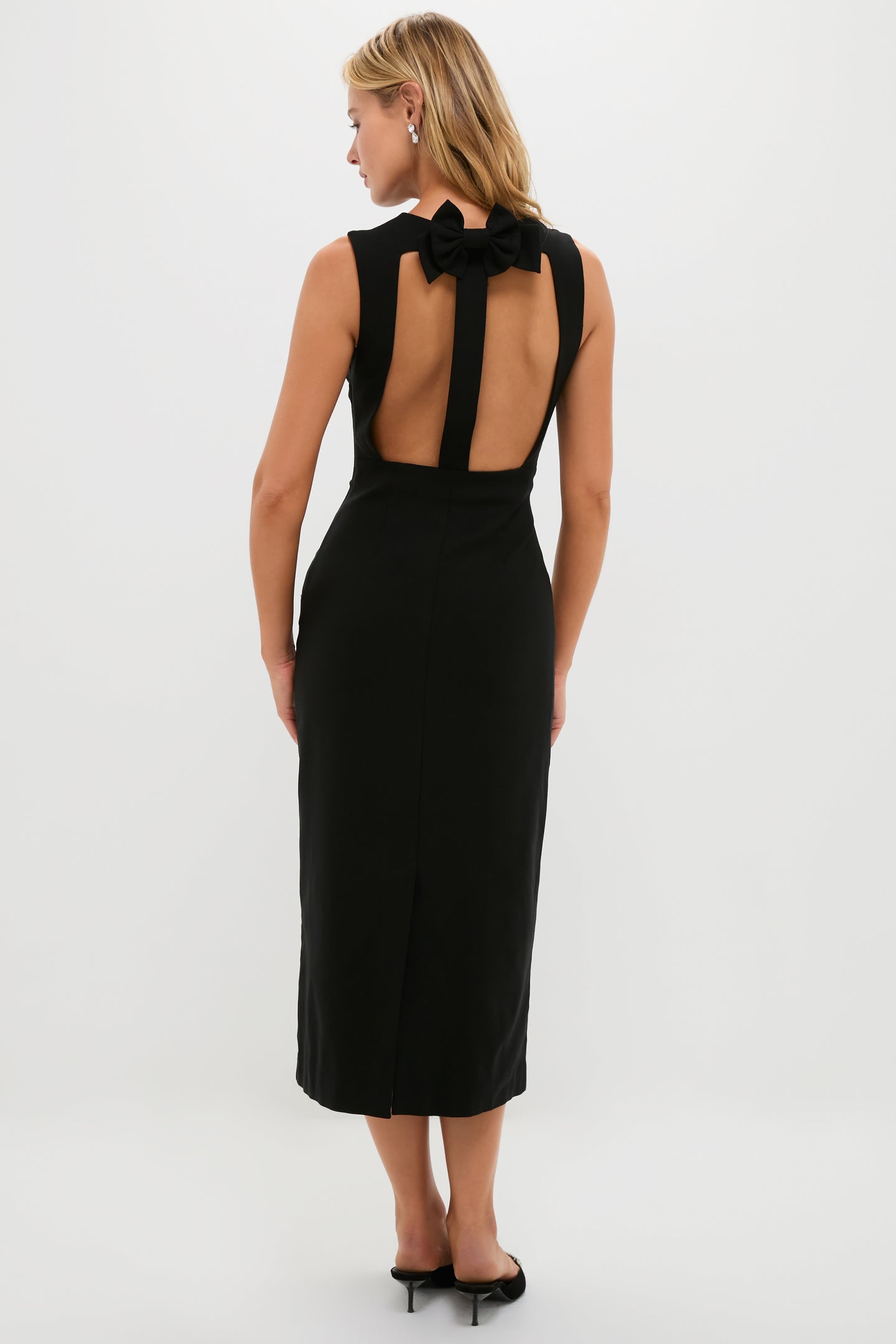 Black Open Back Bow Ambrose Midi Dress