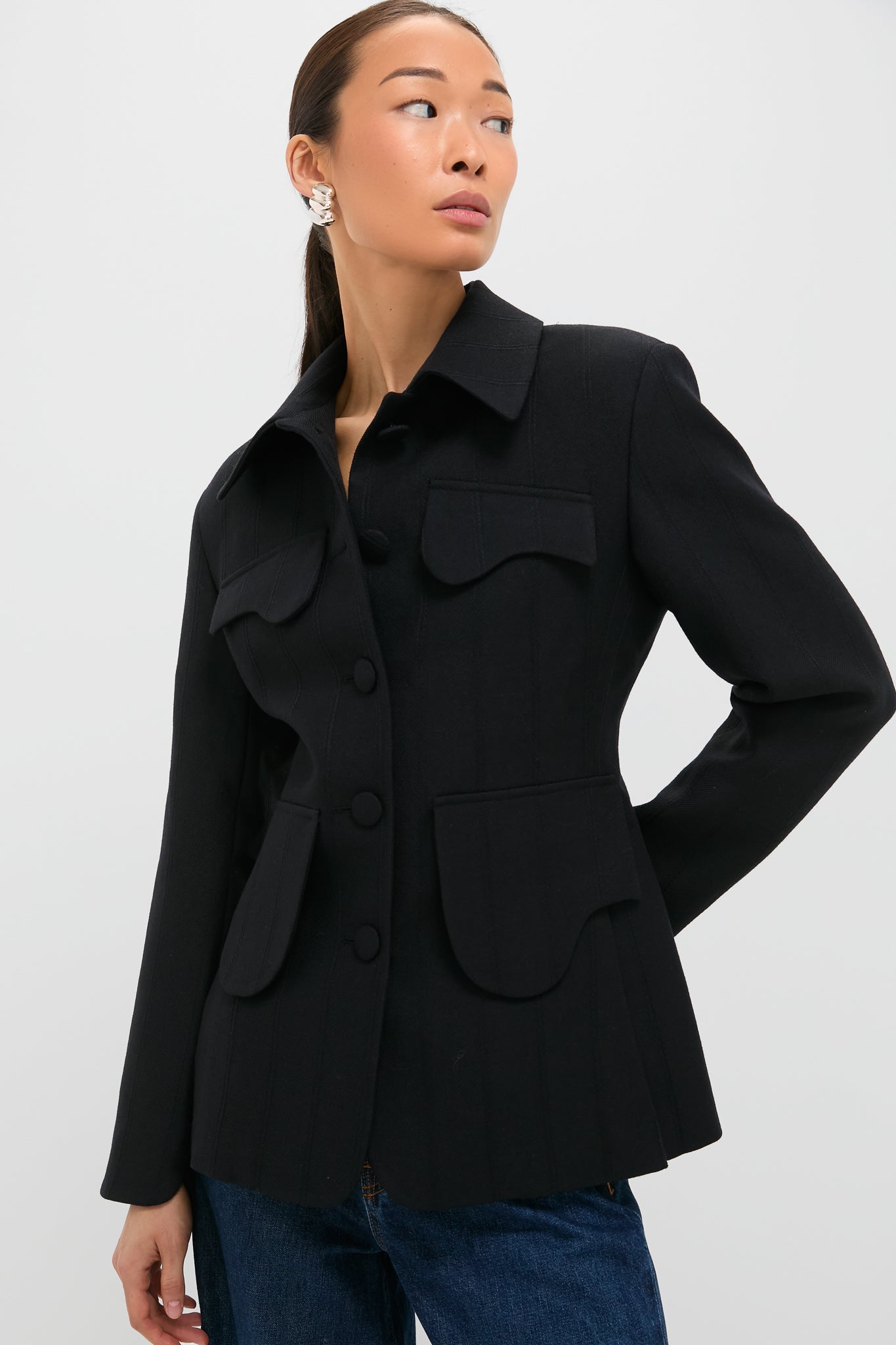 Black Tamara Stripe Wool Jacket