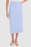 Blue and White Button Front Skirt