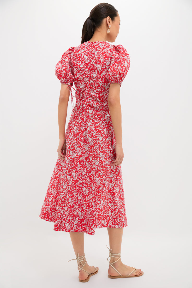 Red Lucille Liberty Print Short Sleeve Midi Dress